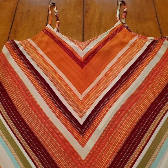 Apt 9 Orange White Maroon Olive Green Aqua V Striped Sleeveless Crop Top Sz L - Picture 5 of 15